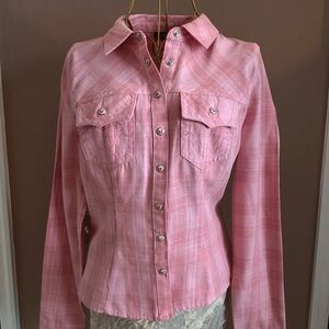 True Religion Pink Plaid Button-Down Shirt